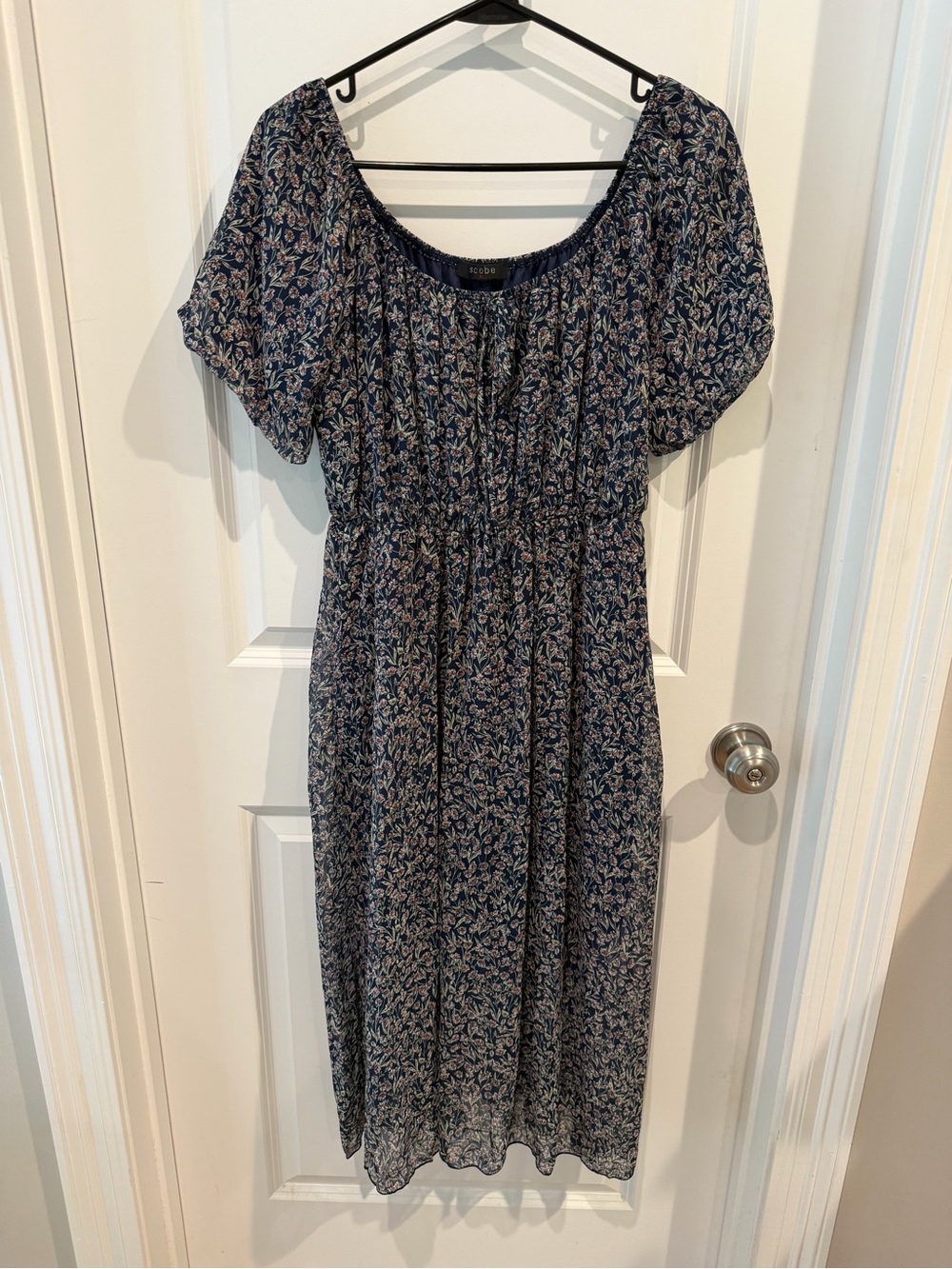 Scobe Blue Floral Midi Dress with Elastic Waist Size XL